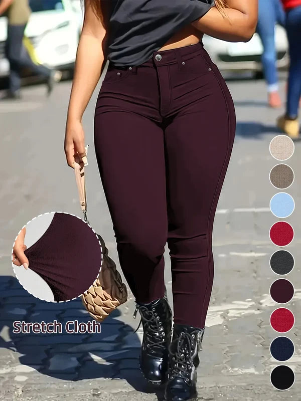 Women's Button-Fly   Skinny Pants with   Pockets