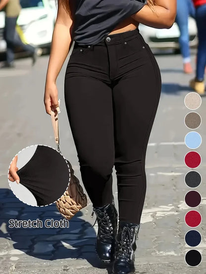Women's Button-Fly   Skinny Pants with   Pockets