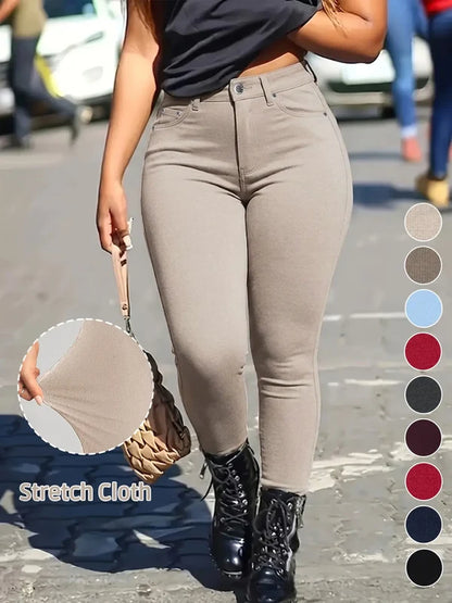 Women's Button-Fly   Skinny Pants with   Pockets