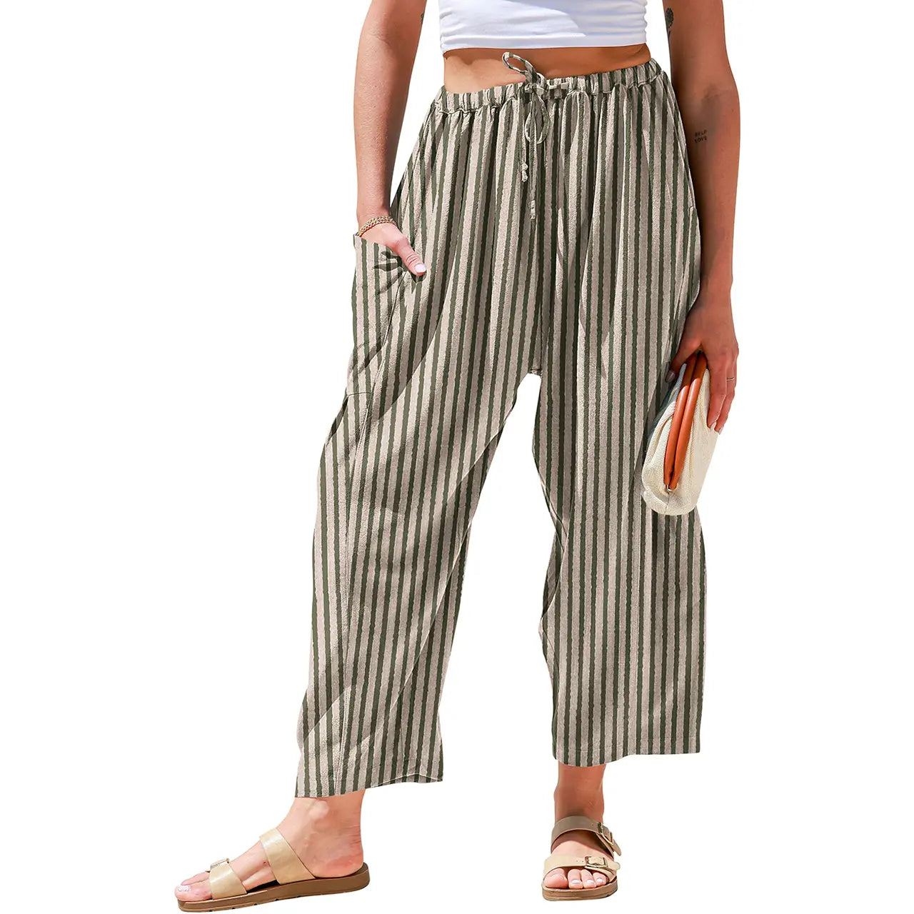 Women's Linen Blend Wide Leg Pants – Casual Loose Fit Palazzo Pants with Pockets