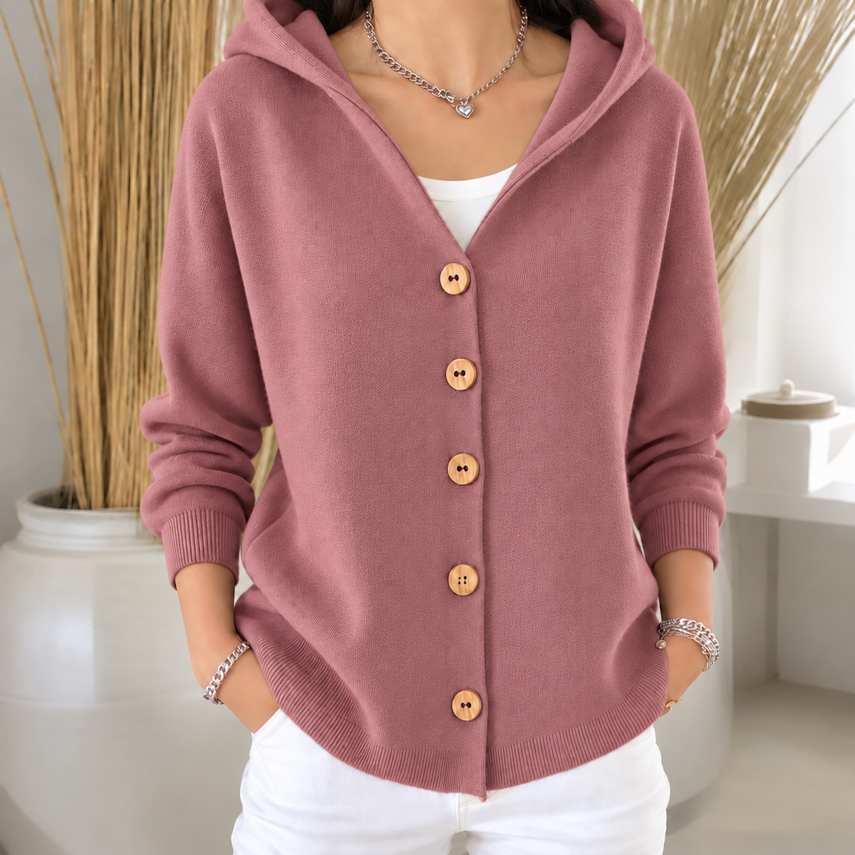 Women's Cozy Hooded Button-Up Knit Cardigan – Soft Casual Sweater