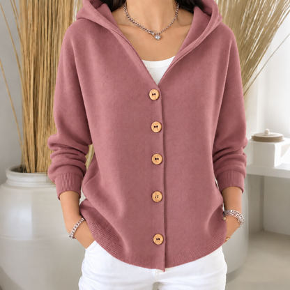 Women's Cozy Hooded Button-Up Knit Cardigan – Soft Casual Sweater