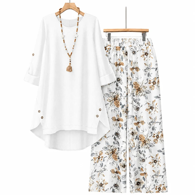 Women's Cotton Linen Half Sleeve Top & Pants Set – Breathable & lightweight