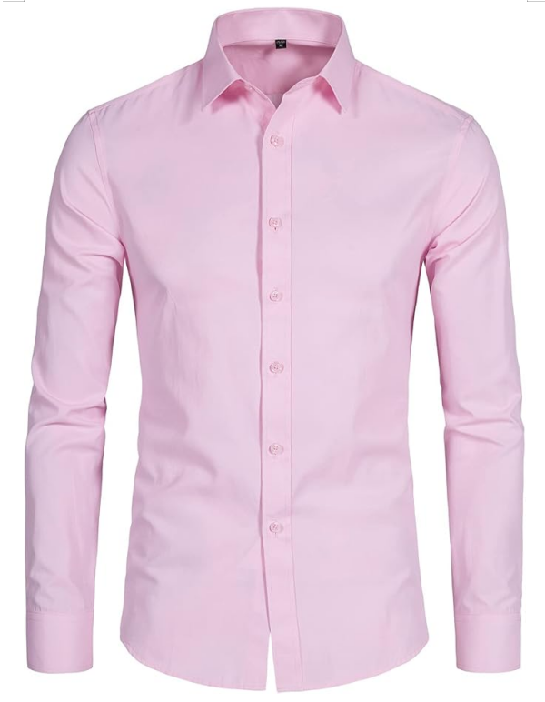 Men's Long Sleeve Button Up Shirts Solid Slim Fit Casual Business Formal Dress Shirt