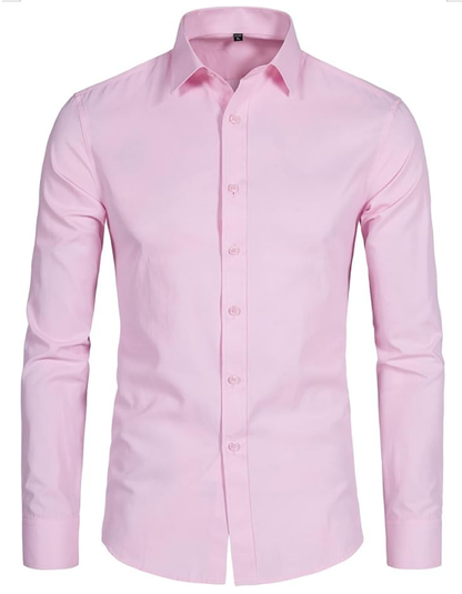 Men's Long Sleeve Button Up Shirts Solid Slim Fit Casual Business Formal Dress Shirt