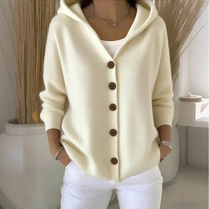 Women's Cozy Hooded Button-Up Knit Cardigan – Soft Casual Sweater