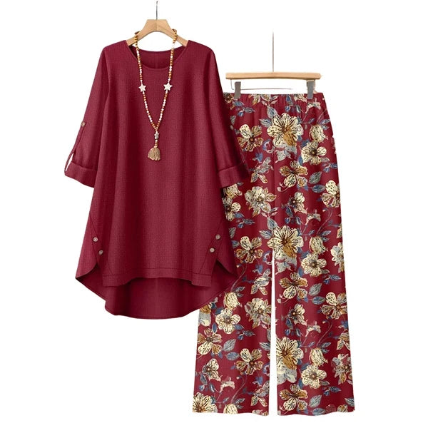 Women's Cotton Linen Half Sleeve Top & Pants Set – Breathable & lightweight