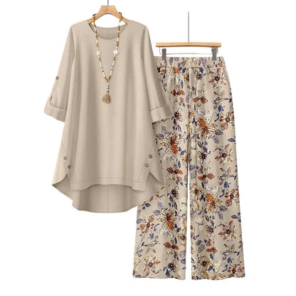 Women's Cotton Linen Half Sleeve Top & Pants Set – Breathable & lightweight