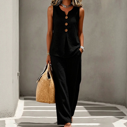 💗LAST DAY SALE 💕Women's Sleeveless Button Top and Loose Pants Set