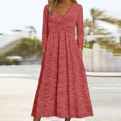 Women's Wrap V Neck Dress with Pockets
