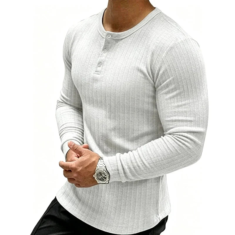 Men's Slim Fit Ribbed Henley Shirt | Long Sleeve Muscle Fit