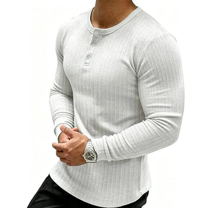 Men's Slim Fit Ribbed Henley Shirt | Long Sleeve Muscle Fit