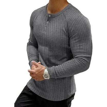Men's Slim Fit Ribbed Henley Shirt | Long Sleeve Muscle Fit