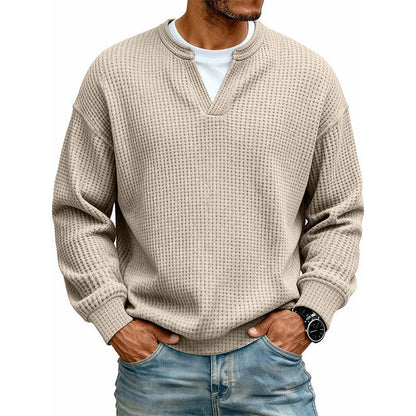Men's Layered Comfort Waffle Knit Pullover – Soft Thermal Long Sleeve Sweater
