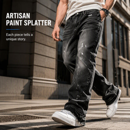 Men's Urban Street Style Paint Splatter Distressed Denim Jeans
